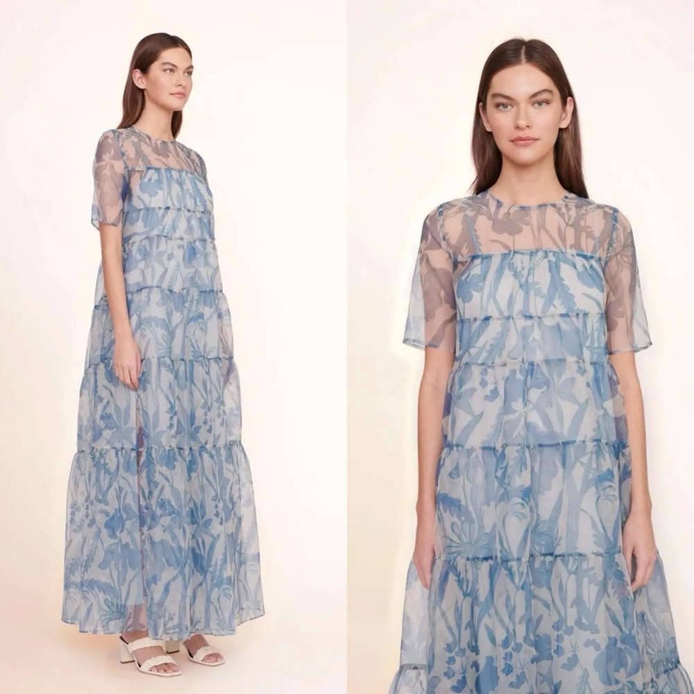Staud Hyacinth Organza Dress in Sky Wildflowers